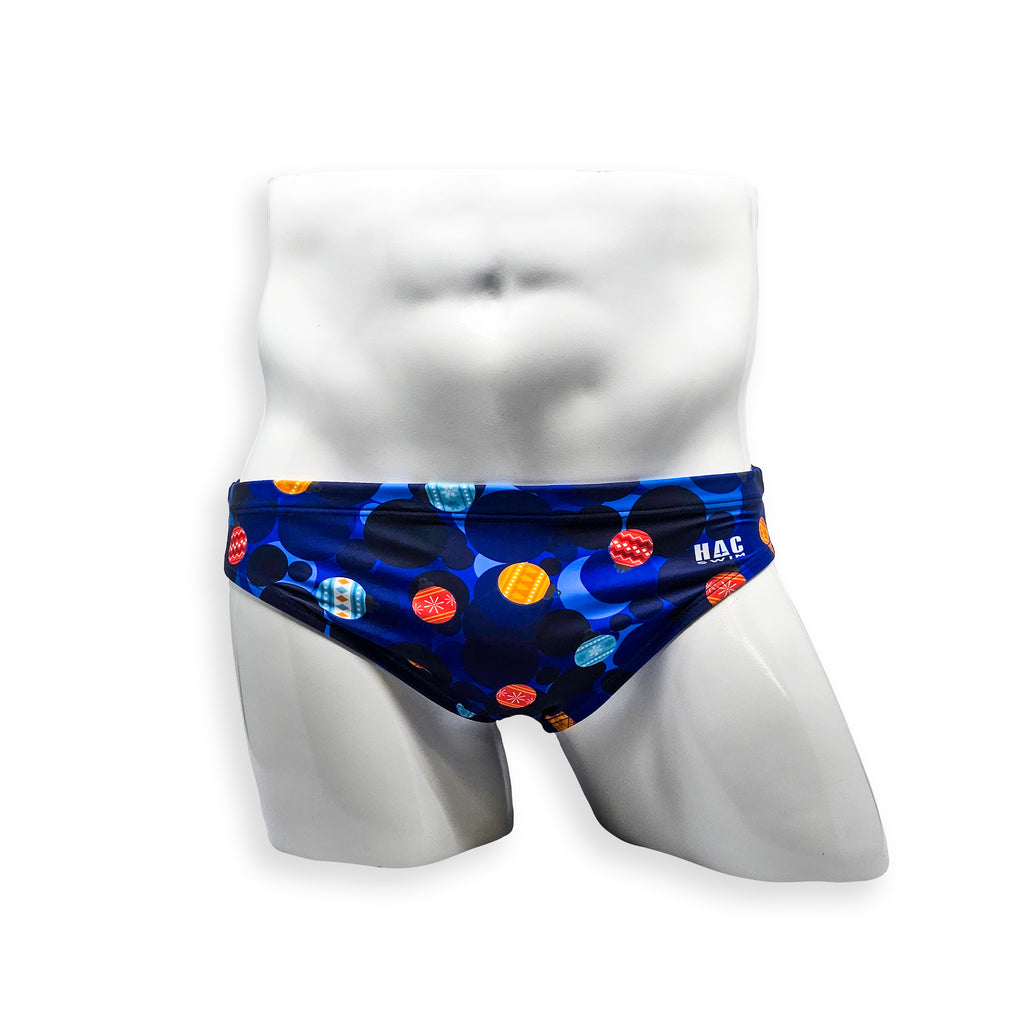 2 Inch Flat Front Swim Brief - Blue Christmas Ball