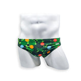 2 Inch Flat Front Swim Brief - Green Christmas Balls