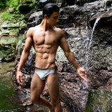 Mens Swimsuit Basic Swim Brief in Lucky Crane Print for Swimming Aesthetic Bodybuilding Posing or Mens Pole Dance