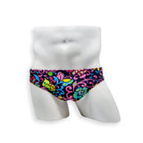 Mens Swimsuit 2 Inch Side Swim Brief in Black Arcadia Print for Swimming Aesthetic Bodybuilding Posing or Mens Pole Dance