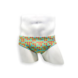 Mens Swimsuit Basic Swim Brief in Green Sunmor Print for Swimming Aesthetic Bodybuilding Posing or Mens Pole Dance