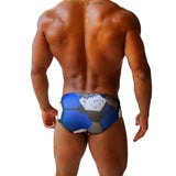 Mens Swimsuit Basic Swim Brief in Blue Hexagon Print for Swimming Aesthetic Bodybuilding Posing or Mens Pole Dance