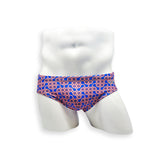 Mens Swimsuit Basic Swim Brief in Orange Sunmor Print for Swimming Aesthetic Bodybuilding Posing or Mens Pole Dance