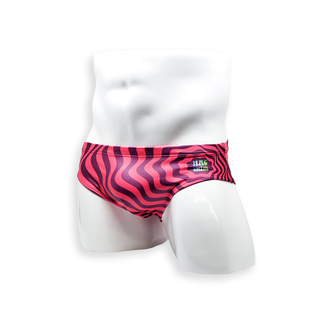 Mens Swimsuit Basic Swim Brief in Pink Wonder Print for Swimming Aesthetic Bodybuilding Posing or Mens Pole Dance