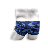 HAC Swim Mens Swimsuit Vintage Cut Swim Brief in Blue Dino Camo Print for Swimming Aesthetic Bodybuilding Posing or Mens Pole Dance