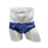 Mens Swimsuit Basic Swim Brief in Blue Dino Camo Print for Swimming Aesthetic Bodybuilding Posing or Mens Pole Dance