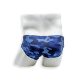 Mens Swimsuit Basic Swim Brief in Blue Dino Camo Print for Swimming Aesthetic Bodybuilding Posing or Mens Pole Dance