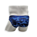 HAC Swim Mens Swimsuit 2 Inch Side Swim Brief in Blue Dino Camo Print for Swimming Aesthetic Bodybuilding Posing or Mens Pole Dance