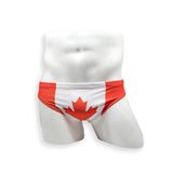 Mens Swimsuit 2 Inch Side Swim Brief in Canada Flag Print for Swimming Aesthetic Bodybuilding Posing or Mens Pole Dance