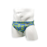 Mens Swimsuit Everyday Swim Brief in Blue Damask Print for Swimming Aesthetic Bodybuilding Posing or Mens Pole Dance