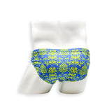 Mens Swimsuit Everyday Swim Brief in Blue Damask Print for Swimming Aesthetic Bodybuilding Posing or Mens Pole Dance