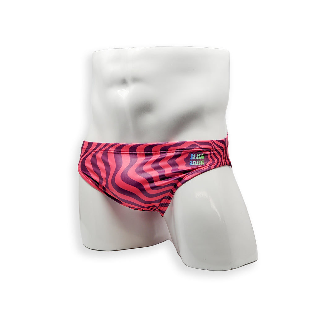 Mens Swimsuit 2 Inch Side Swim Brief in Pink Wonder Print for Swimming Aesthetic Bodybuilding Posing or Mens Pole Dance