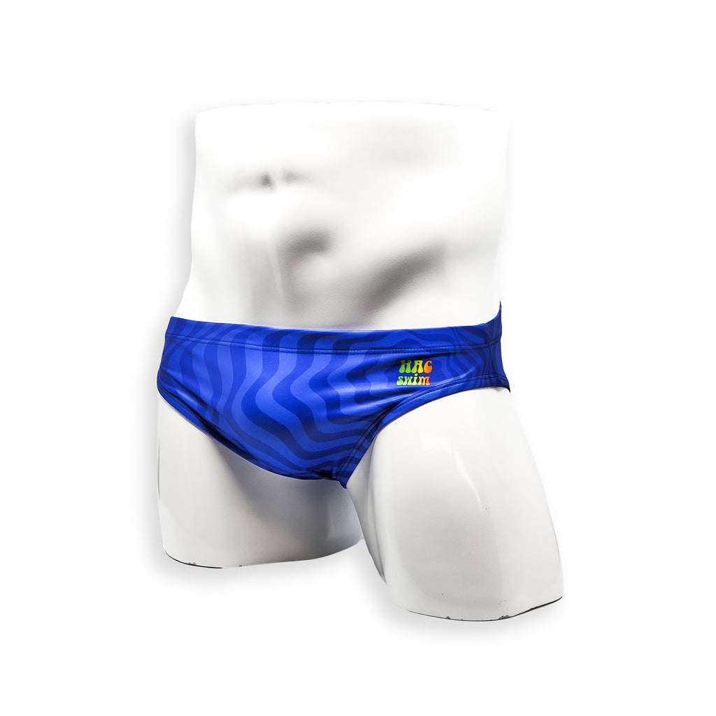 Mens Swimsuit 2 Inch Side Swim Brief in Blue Wonder Print for Swimming Aesthetic Bodybuilding Posing or Mens Pole Dance