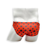 Mens Swimsuit 2 Inch Side Swim Brief in Red Scribble Dot Print for Swimming Aesthetic Bodybuilding Posing or Mens Pole Dance