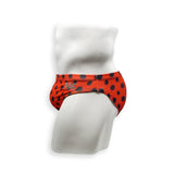 Mens Swimsuit 2 Inch Side Swim Brief in Red Scribble Dot Print for Swimming Aesthetic Bodybuilding Posing or Mens Pole Dance