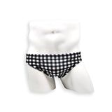 HAC Swim Mens Swimsuit 2 Inch Side Swim Brief in Black Gingham Print for Swimming Aesthetic Bodybuilding Posing or Mens Pole Dance