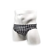 HAC Swim Mens Swimsuit 2 Inch Side Swim Brief in Black Gingham Print for Swimming Aesthetic Bodybuilding Posing or Mens Pole Dance