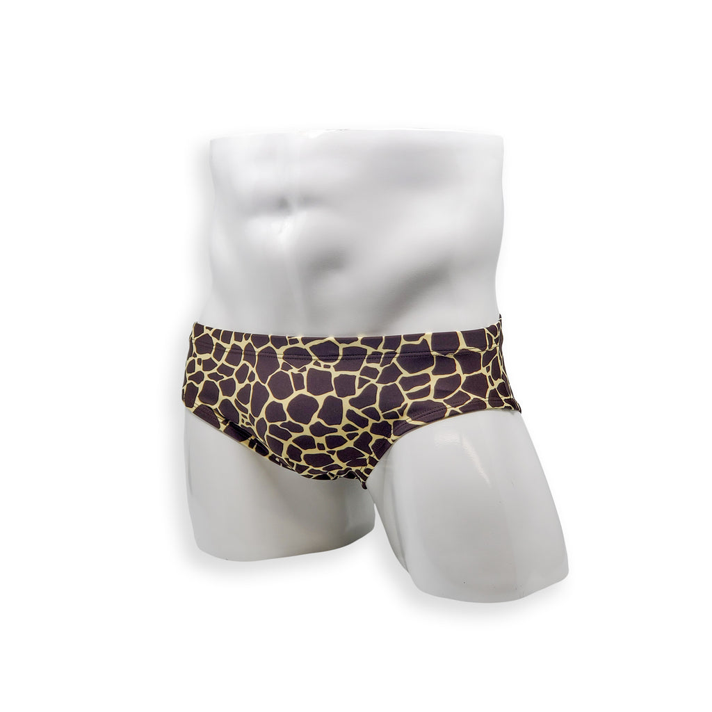Mens Swimsuit Basic Swim Brief in Giraffe Print for Swimming Aesthetic Bodybuilding Posing or Mens Pole Dance