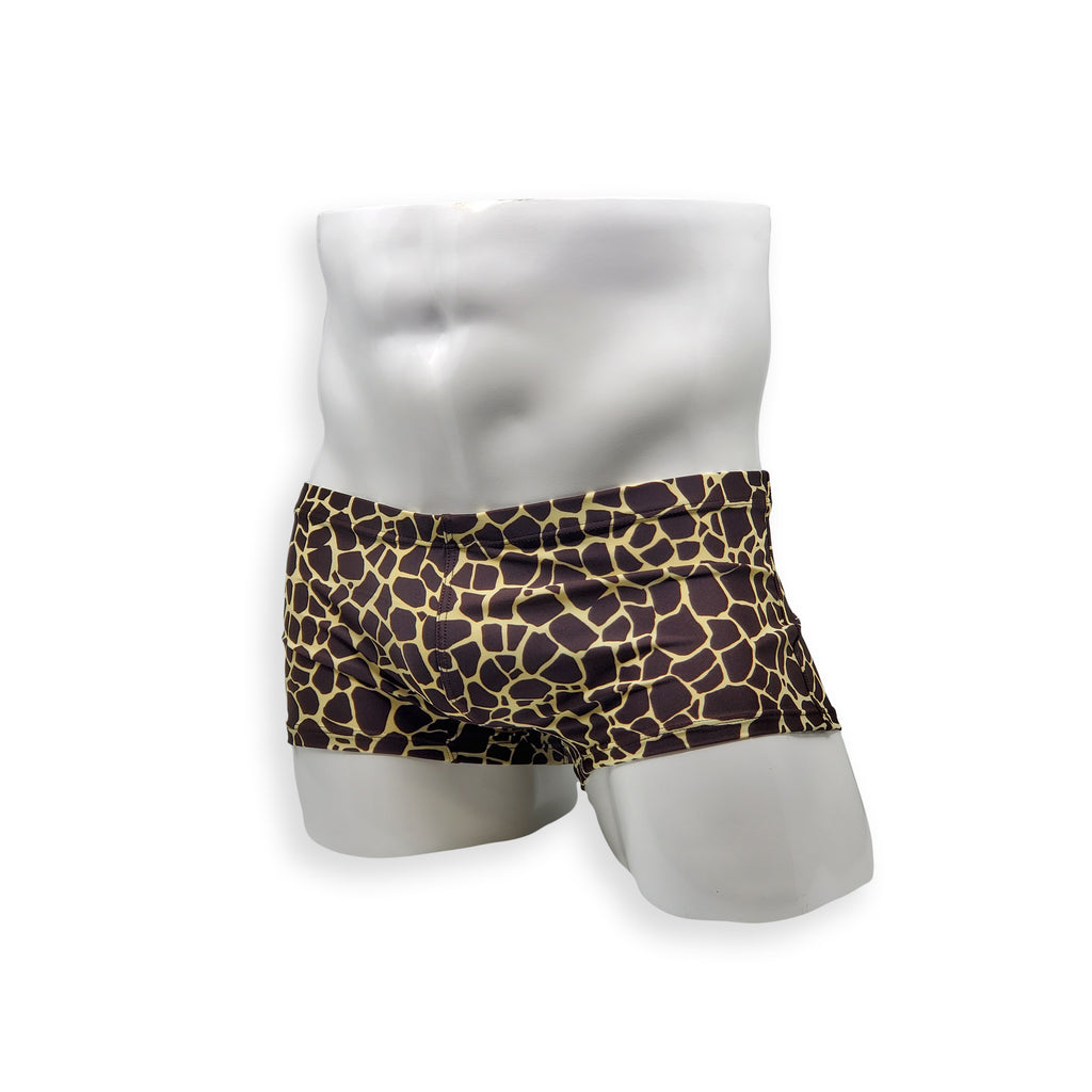 Mens Swimsuit Box Cut Swim Trunk in Giraffe for Swimming Aesthetic Bodybuilding Posing or Mens Pole Dance
