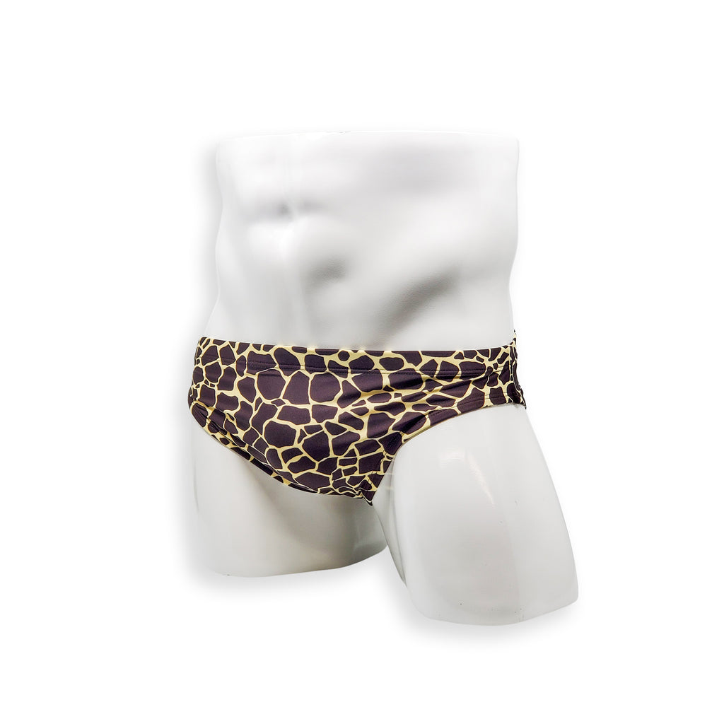 Mens Swimsuit 2 Inch Side Swim Brief in Giraffe Print for Swimming Aesthetic Bodybuilding Posing or Mens Pole Dance