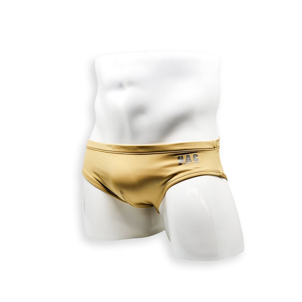 Mens Swimsuit Basic Swim Brief in Gold for Swimming Aesthetic Bodybuilding Posing or Mens Pole Dance