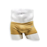 Mens Swimsuit Box Cut Swim Trunk in Gold for Swimming Aesthetic Bodybuilding Posing or Mens Pole Dance