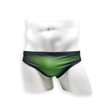 Mens Swimsuit 2 Inch Side Swim Brief in Green Ballistic Print for Swimming Aesthetic Bodybuilding Posing or Mens Pole Dance