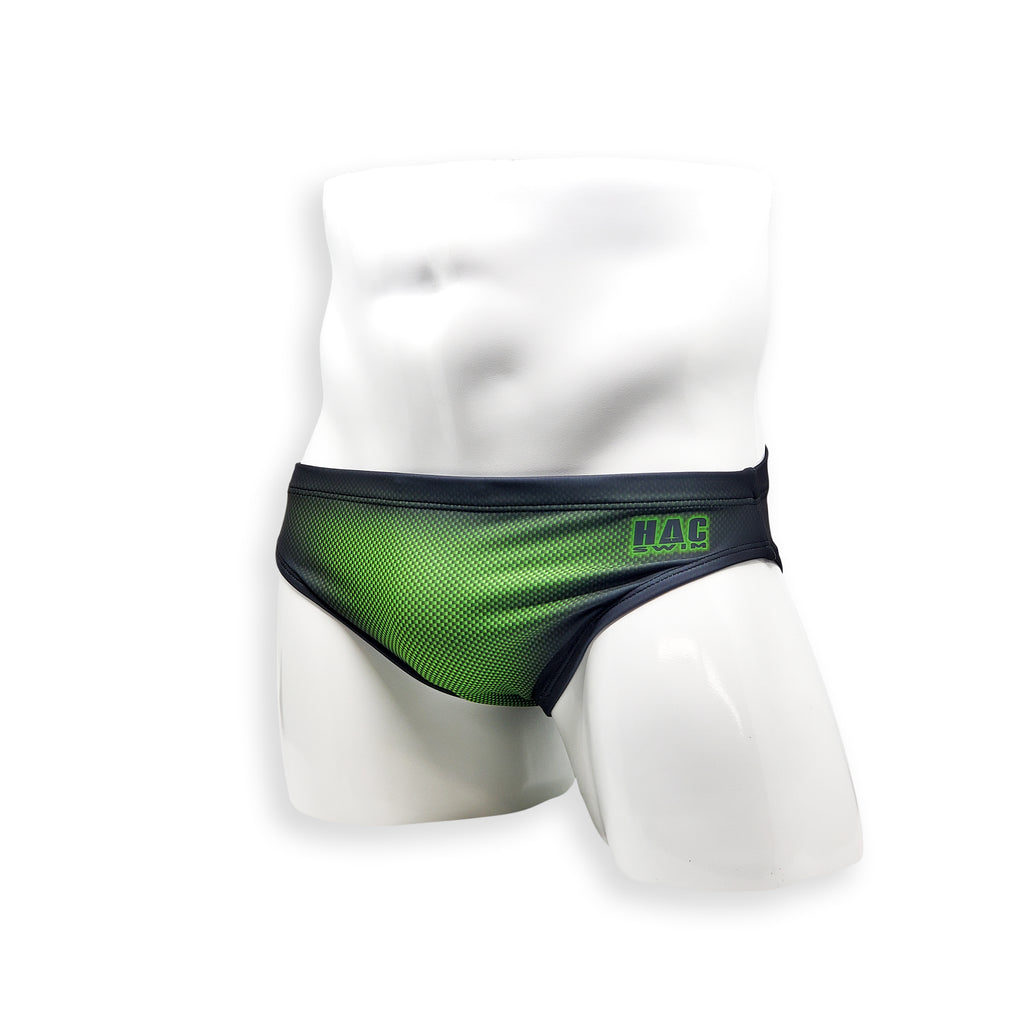 Mens Swimsuit 2 Inch Side Swim Brief in Green Ballistic Print for Swimming Aesthetic Bodybuilding Posing or Mens Pole Dance