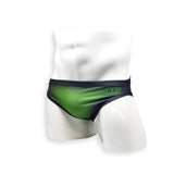 Mens Swimsuit 2 Inch Side Swim Brief in Green Ballistic Print for Swimming Aesthetic Bodybuilding Posing or Mens Pole Dance