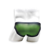 Mens Swimsuit 2 Inch Side Swim Brief in Green Ballistic Print for Swimming Aesthetic Bodybuilding Posing or Mens Pole Dance