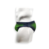 Mens Swimsuit 2 Inch Side Swim Brief in Green Ballistic Print for Swimming Aesthetic Bodybuilding Posing or Mens Pole Dance