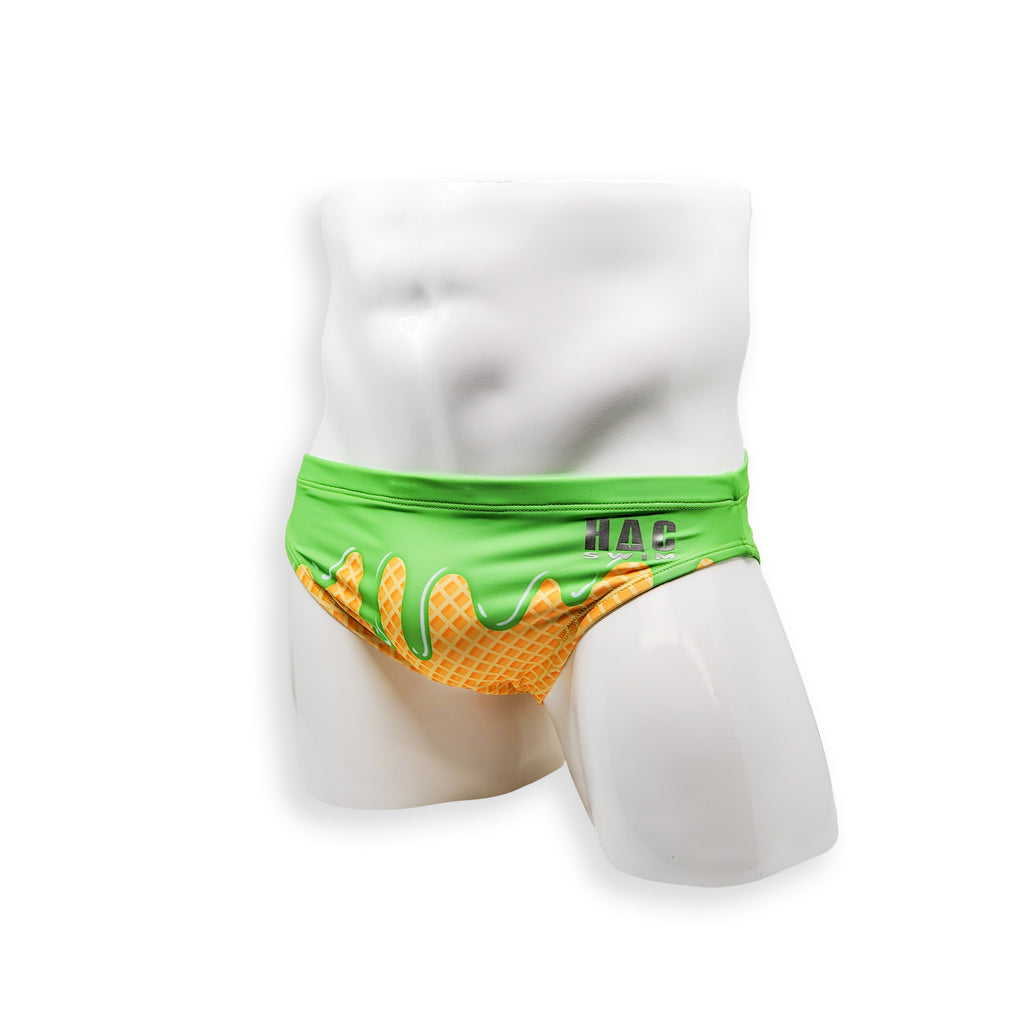 Mens Swimsuit 2 Inch Side Swim Brief in Pistachio Ice Cream Print for Swimming Aesthetic Bodybuilding Posing or Mens Pole Dance