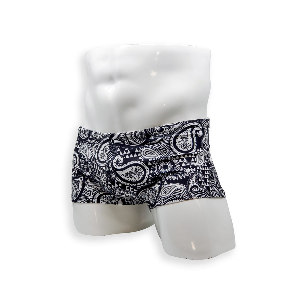 Mens Swimsuit Box Cut Swim Trunk in Paisley for Swimming Aesthetic Bodybuilding Posing or Mens Pole Dance