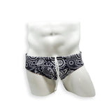 Mens Swimsuit Half Contour Swim Brief in Paisley Print for Swimming Aesthetic Bodybuilding Posing or Mens Pole Dance