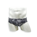 Mens Swimsuit Half Contour Swim Brief in Paisley Print for Swimming Aesthetic Bodybuilding Posing or Mens Pole Dance