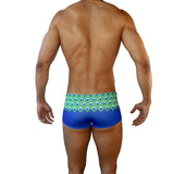 Mens Swimsuit Box Cut Swim Trunk in Peacock Print for Swimming Aesthetic Bodybuilding Posing or Mens Pole Dance