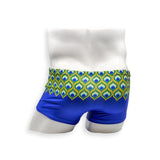Mens Swimsuit Box Cut Swim Trunk in Peacock Print for Swimming Aesthetic Bodybuilding Posing or Mens Pole Dance