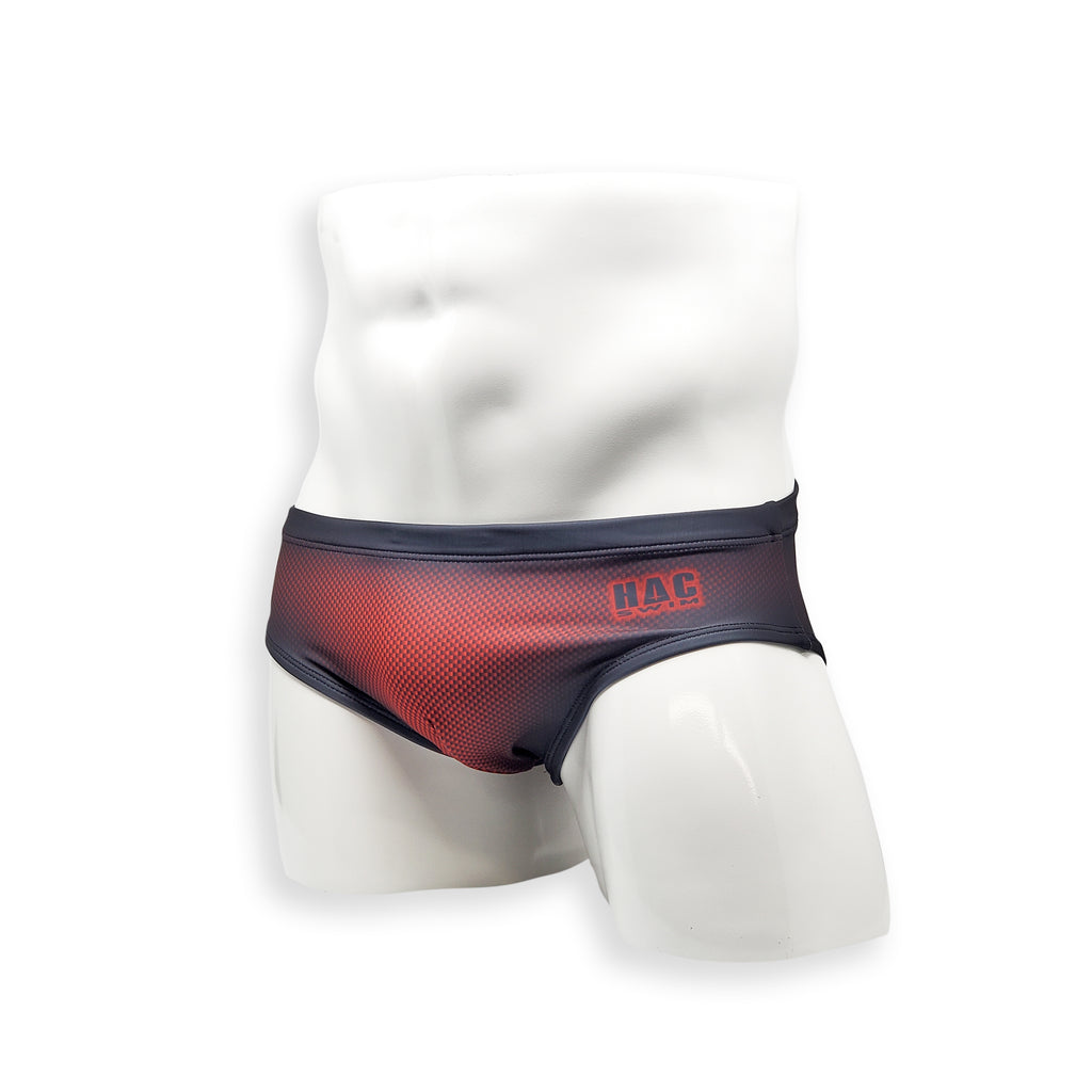Mens Swimsuit Basic Swim Brief in Red Ballistic Print for Swimming Aesthetic Bodybuilding Posing or Mens Pole Dance