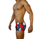 Box Cut Swim Trunk - Red Hexagon