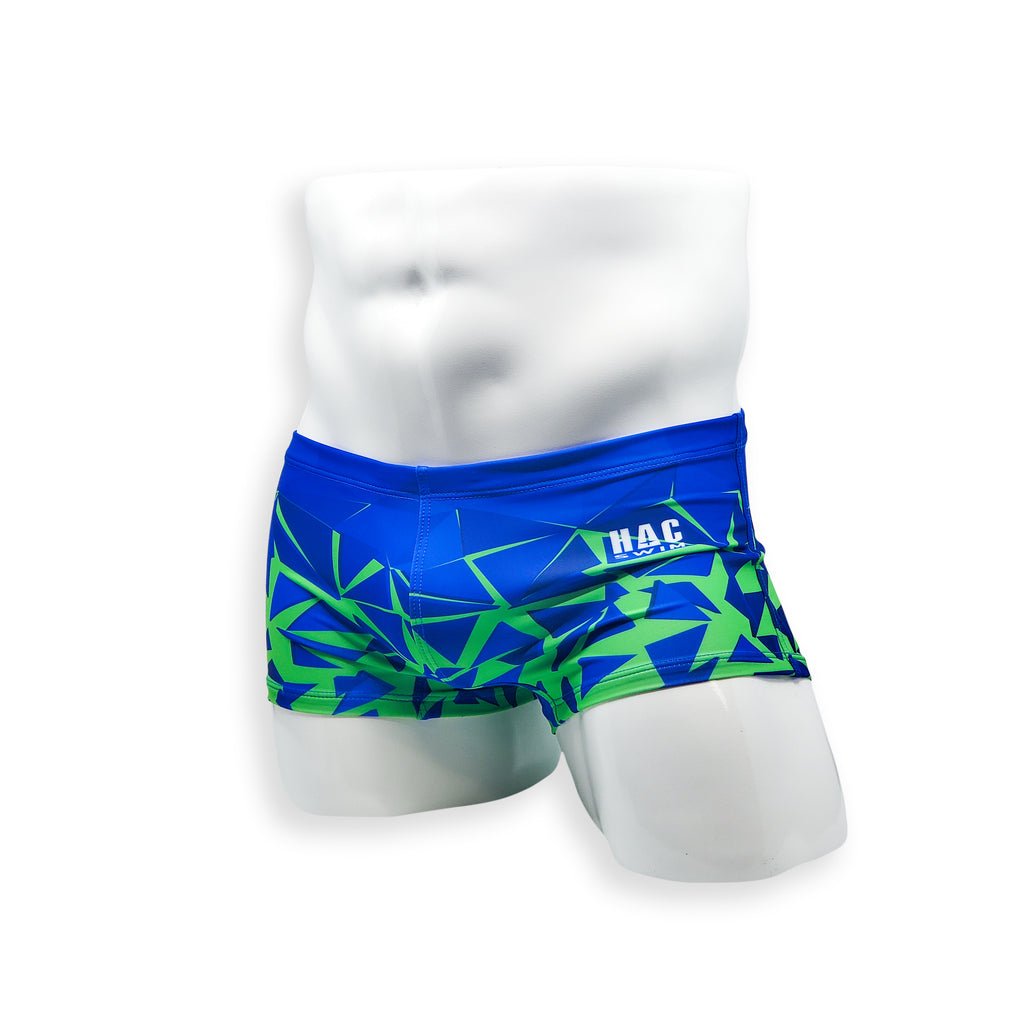 Mens Swimsuit Box Cut Swim Trunk in Shatter Print for Swimming Aesthetic Bodybuilding Posing or Mens Pole Dance