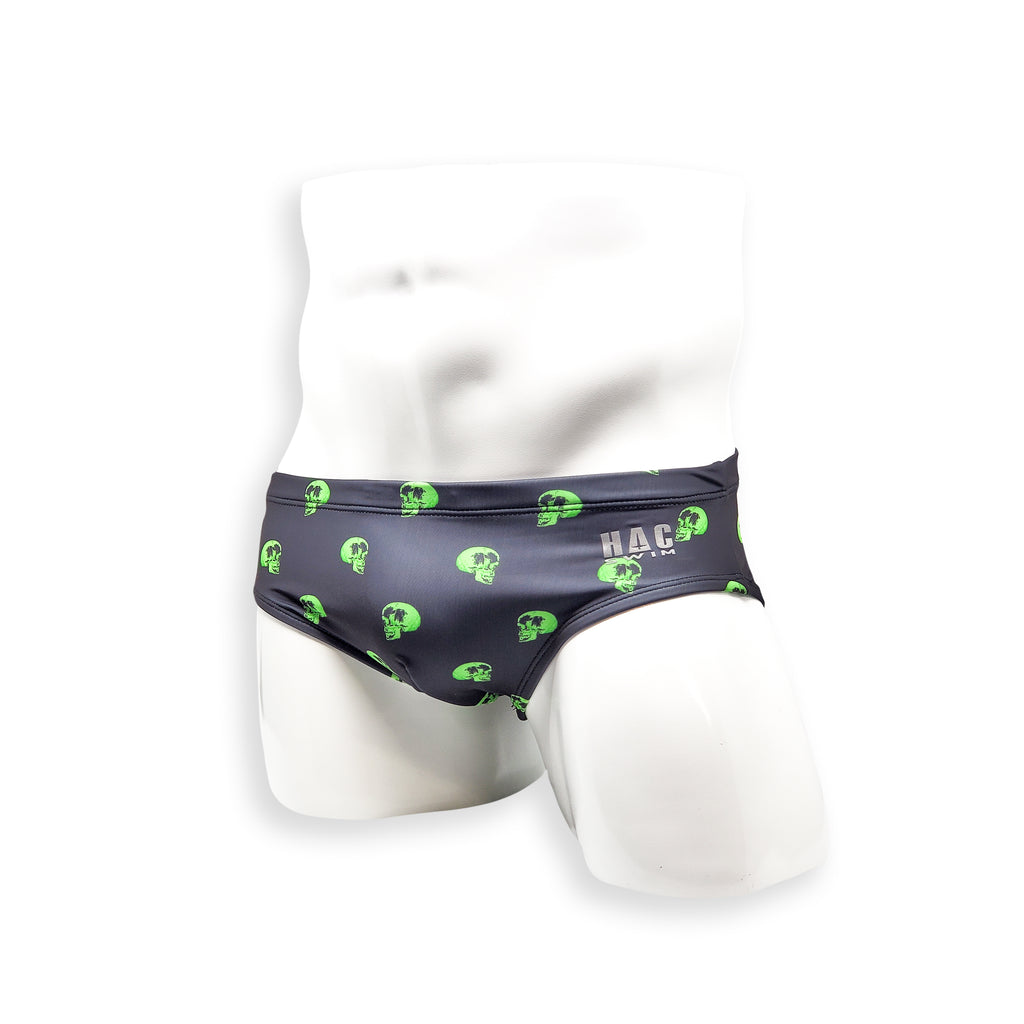 Mens Swimsuit Basic Swim Brief in Skull Print for Swimming Aesthetic Bodybuilding Posing or Mens Pole Dance