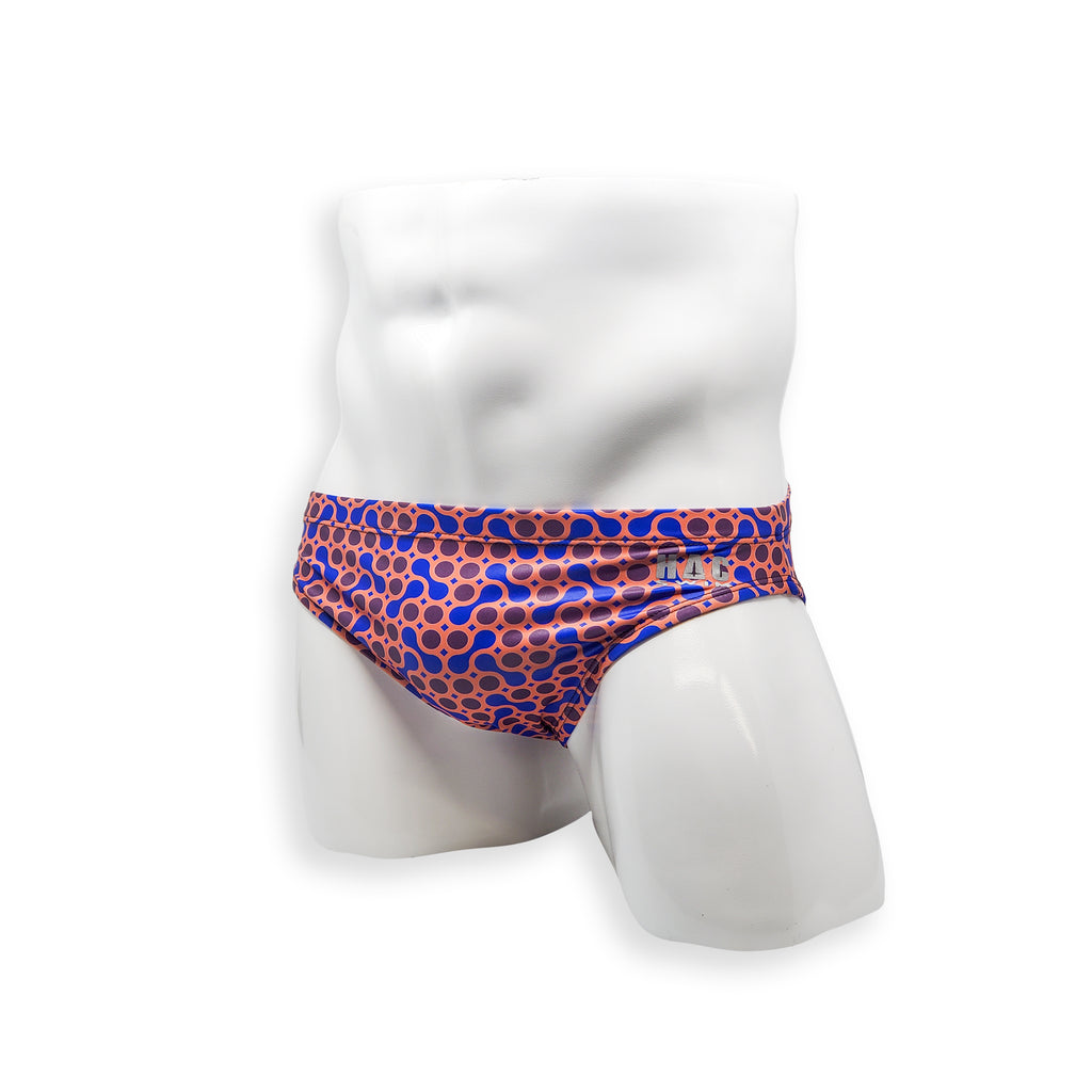 Mens Swimsuit 2 Inch Side Swim Brief in Sunmor Orange Print for Swimming Aesthetic Bodybuilding Posing or Mens Pole Dance