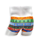 Mens Swimsuit Box Cut Swim Trunk in Ugly Christmas Sweater Print for Swimming Aesthetic Bodybuilding Posing or Mens Pole Dance