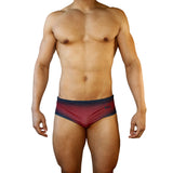 Mens Swimsuit Vintage Cut Swim Brief in Red Ballistic Print for Swimming Aesthetic Bodybuilding Posing or Mens Pole Dance