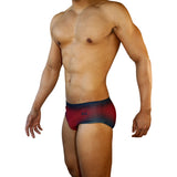 Mens Swimsuit Vintage Cut Swim Brief in Red Ballistic Print for Swimming Aesthetic Bodybuilding Posing or Mens Pole Dance
