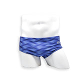 Mens Swimsuit Vintage Cut Swim Brief in Blue Wobbly Wave Print for Swimming Aesthetic Bodybuilding Posing or Mens Pole Dance