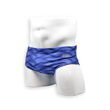 Mens Swimsuit Vintage Cut Swim Brief in Blue Wobbly Wave Print for Swimming Aesthetic Bodybuilding Posing or Mens Pole Dance