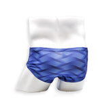 Mens Swimsuit Vintage Cut Swim Brief in Blue Wobbly Wave Print for Swimming Aesthetic Bodybuilding Posing or Mens Pole Dance