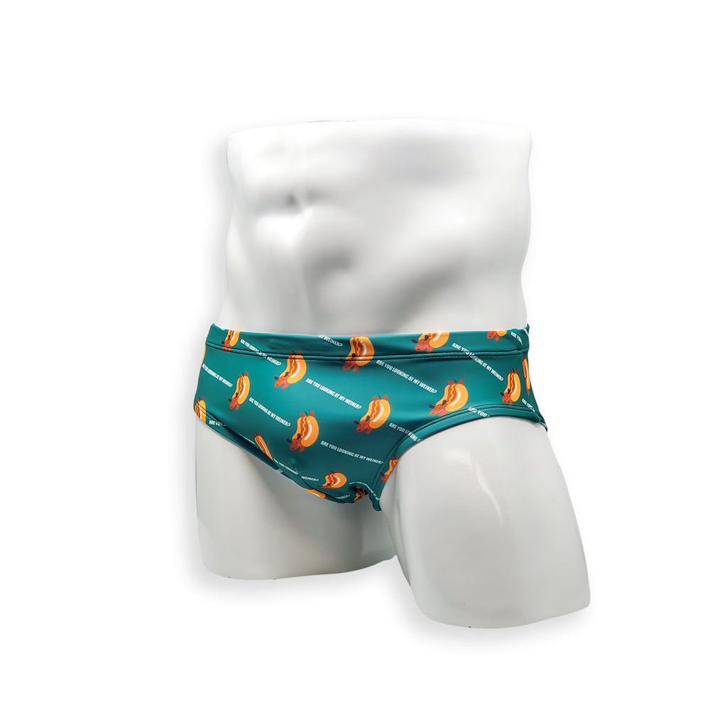 Mens Swimsuit Basic Swim Brief in Weiner Dog Print for Swimming Aesthetic Bodybuilding Posing or Mens Pole Dance