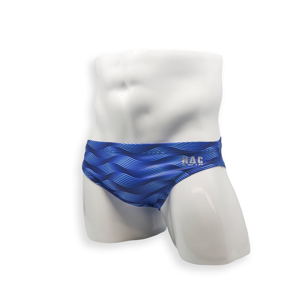 2 Inch Flat Front Swim Brief - Blue Wobbly Wave